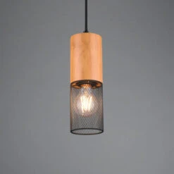 Duoline Track Lighting - Modern Matt Black & Wood Drop Light