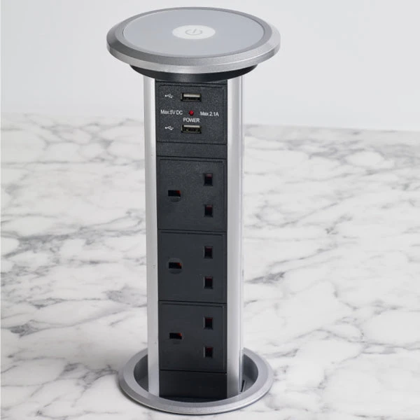 Fully Motorised Worktop Pop Up Socket - 3 X UK Sockets & 2 USB Ports 1 Fully Motorised Worktop Pop Up Socket - 3 X UK Sockets & 2 USB Ports