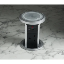Motorised Powerport Pop Up Socket With Qi & USB Charging - Silver