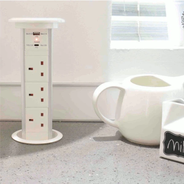 Motorised Pop Up Socket With White Glass Top & Qi Charging 2 Motorised Pop Up Socket With White Glass Top & Qi Charging - Image 2