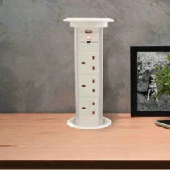 Motorised Pop Up Socket With White Glass Top & Qi Charging 6 Motorised Pop Up Socket With White Glass Top & Qi Charging -Lighting Specialty Store SY9019WHITE.2