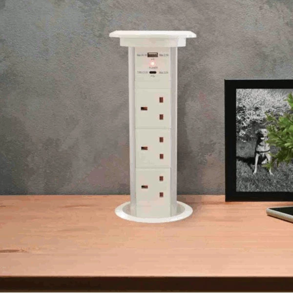 Motorised Pop Up Socket With White Glass Top & Qi Charging 3 Motorised Pop Up Socket With White Glass Top & Qi Charging - Image 3