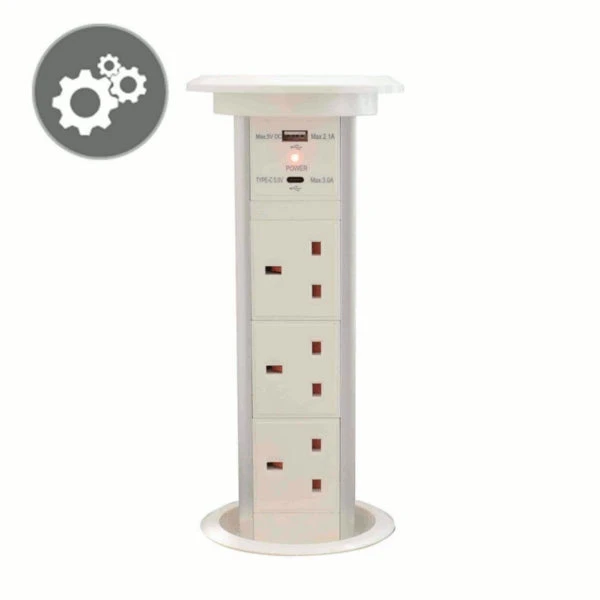 Motorised Pop Up Socket With White Glass Top & Qi Charging 1 Motorised Pop Up Socket With White Glass Top & Qi Charging